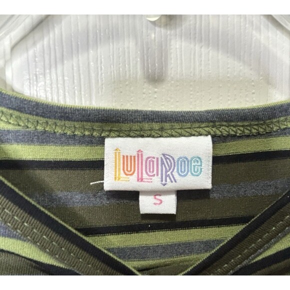 LulaRoe Women’s Striped Army Green Flare Sleeve Maurine Dress Size Small NEW - Picture 4 of 13